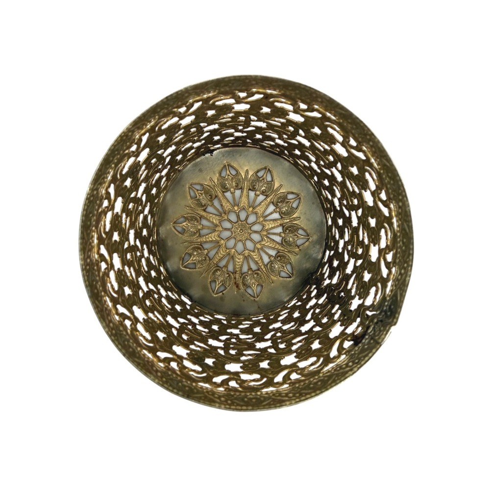 Vintage 1950's Gold Hair Spray Cover with Filigree Scrollwork Metal Canister - Picture 7 of 10